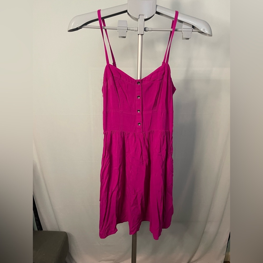 Express Magenta Pink Button Front Smocked Back‎ Mini Sundress Womens XS Rayon